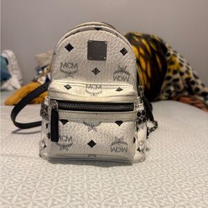 MCM Ivory and Black Mini Backpack